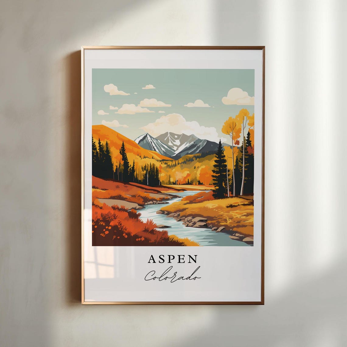Aspen Colorado Retro Mountain Stream Fall Foliage Scenic Art Print