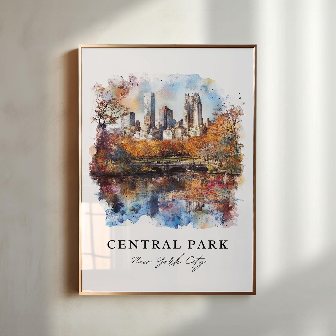 Central Park New York City Autumn Lake Stone Bridge Scene Art Print