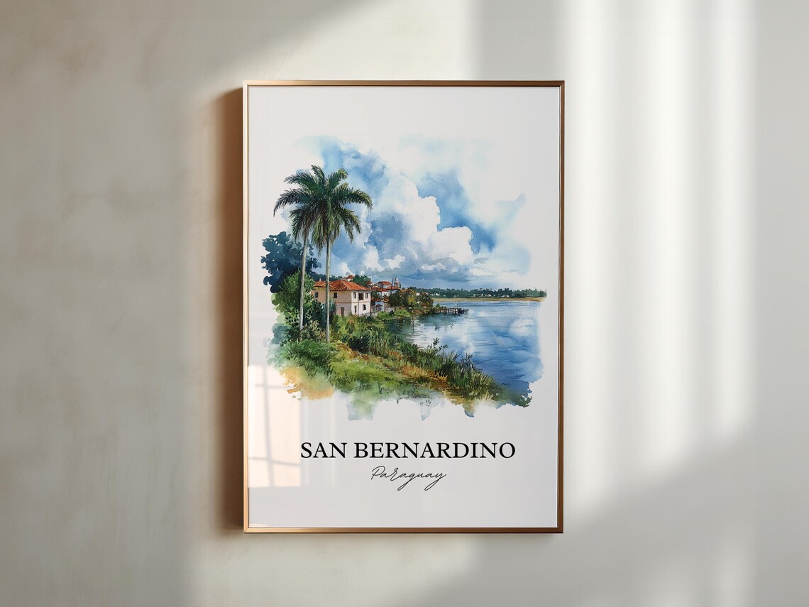 San Bernardino Paraguay Watercolor Lakeside Palms Retreat Poster - Image 6