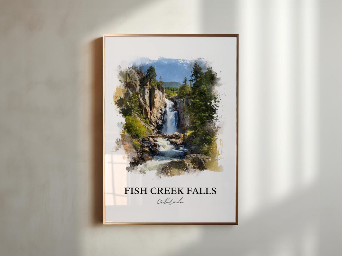 Fish Creek Falls Colorado Pine Forest Cascade Watercolor Poster - Image 3