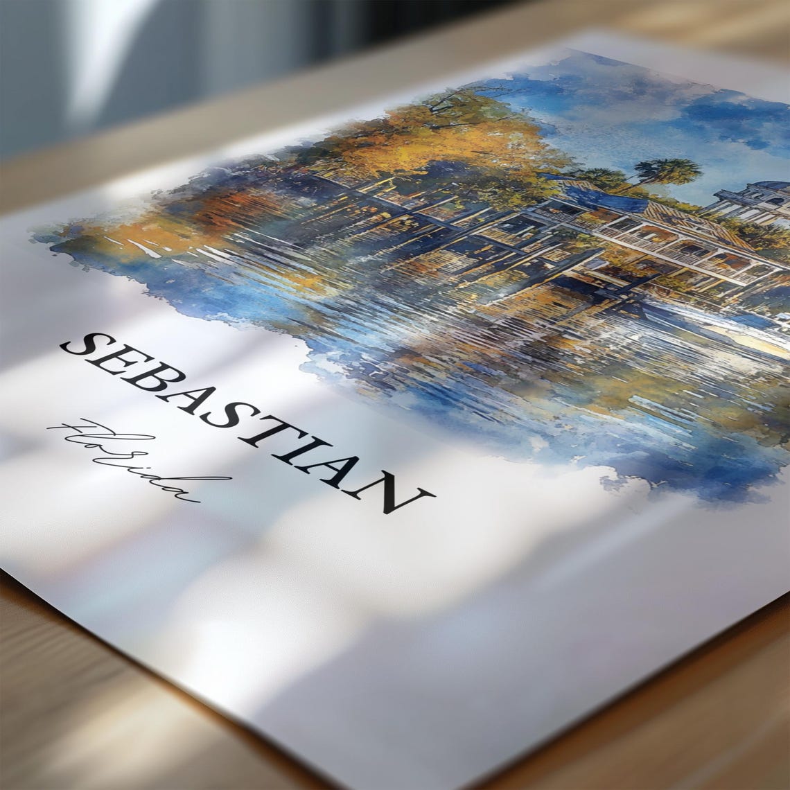 Sebastian Florida Riverfront Waterfront Boat Harbor Watercolor Poster - Image 6