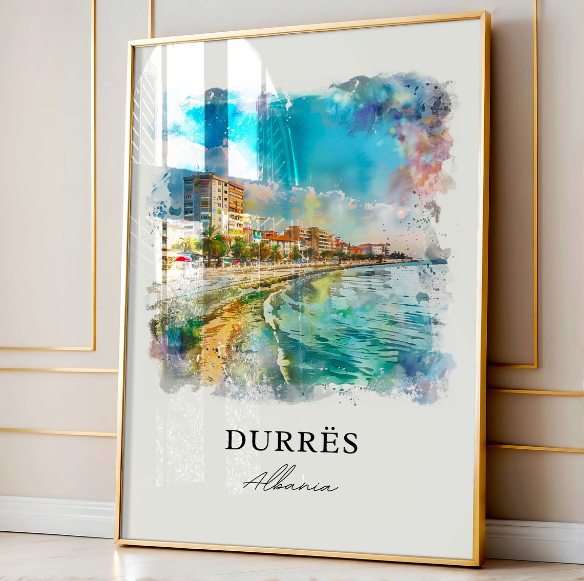 Durres Albania Watercolor Beach Promenade Sea View Travel Poster - Image 3