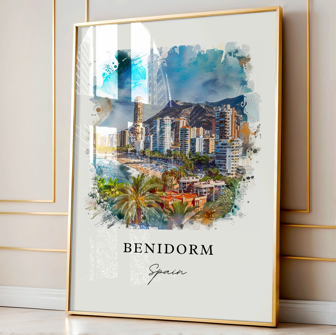 Benidorm Spain Beach Skyline Watercolor Resort Travel Poster - Image 4