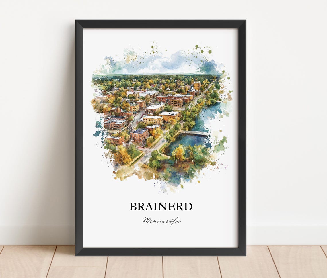 Brainerd Minnesota Downtown Lake Aerial Watercolor Art Poster - Image 4
