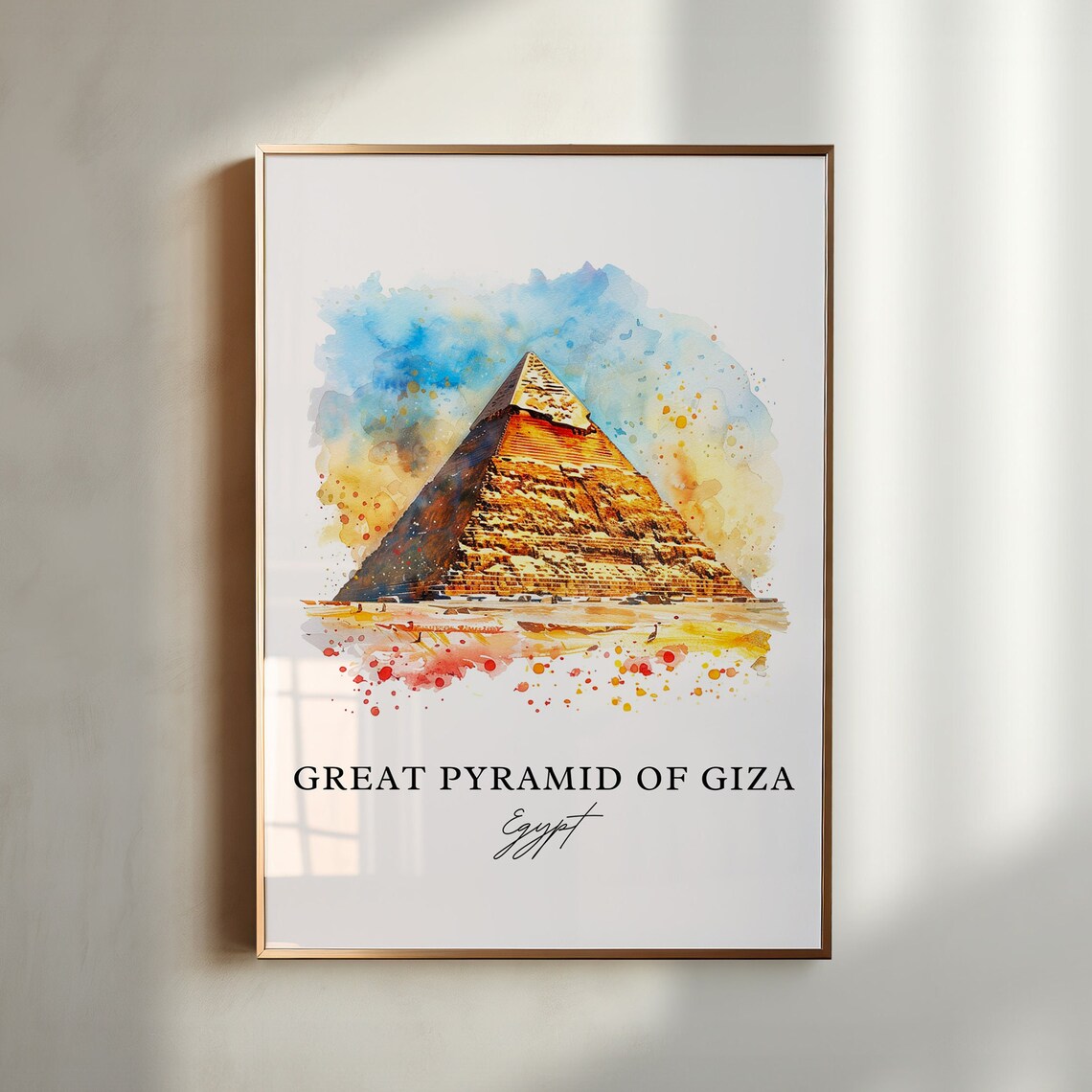 Great Pyramid of Giza Egypt Desert Watercolor Landmark Travel Poster