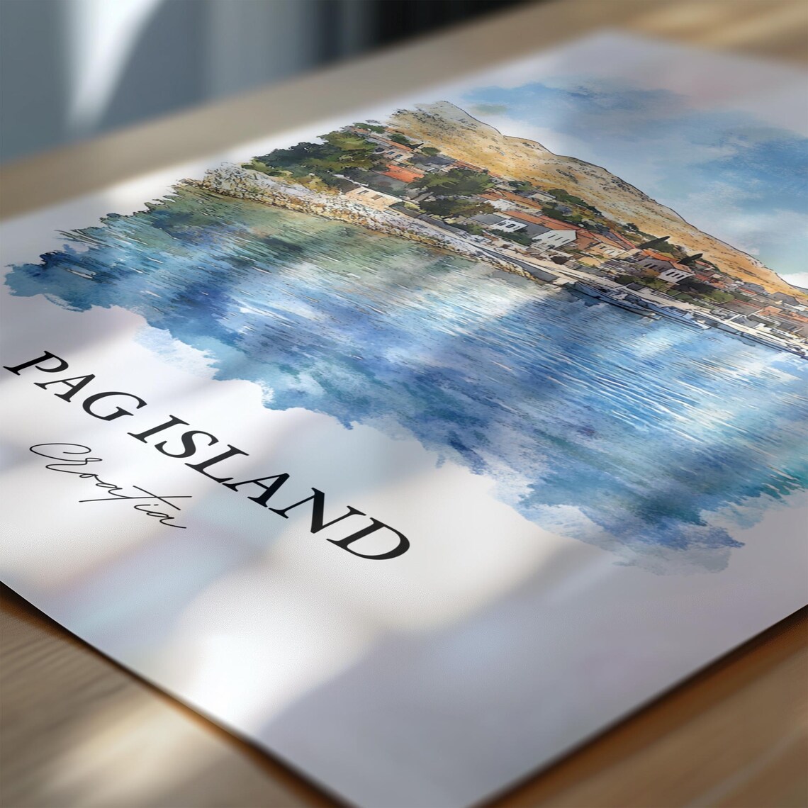 Pag Island Croatia Hillside Coastal Village Watercolor Poster - Image 6