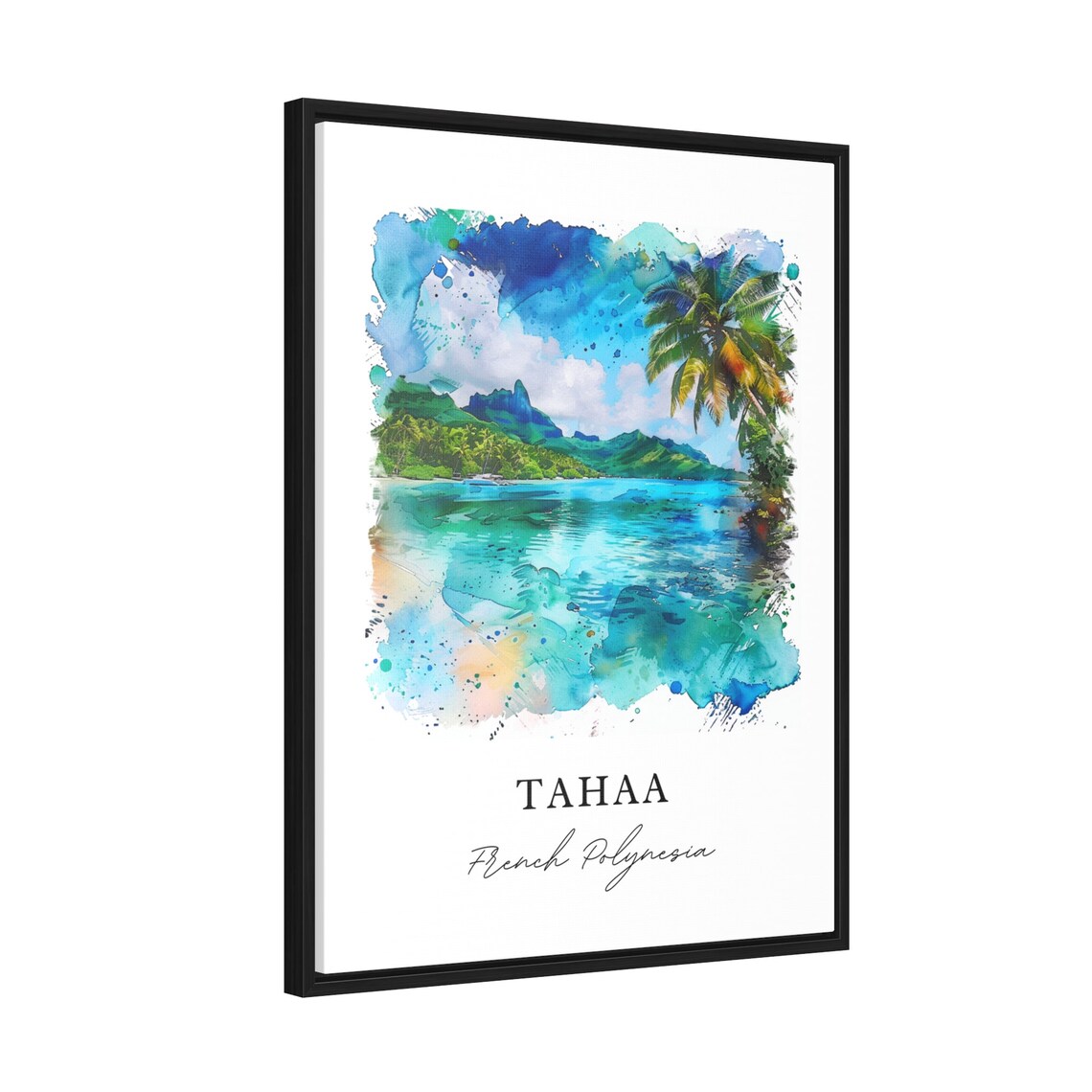 Tahaa French Polynesia Lagoon Palm Trees Watercolor Island Poster - Image 2