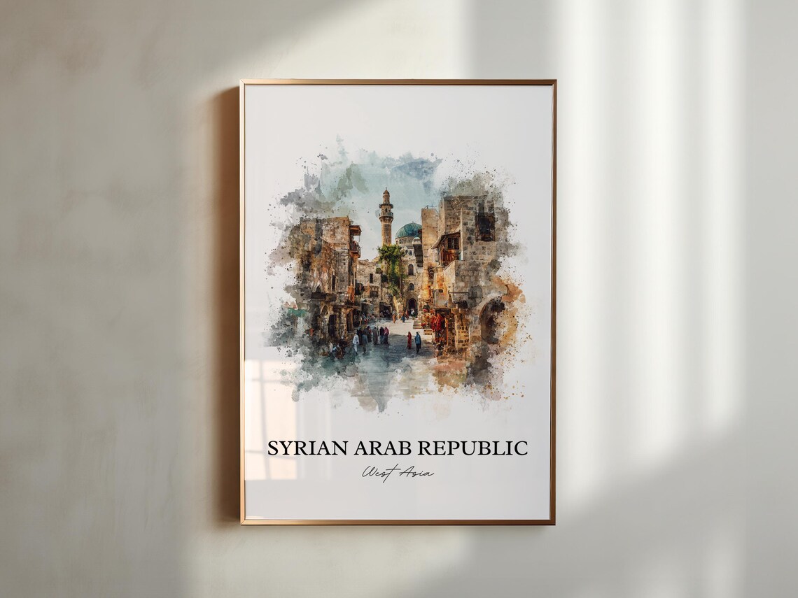 Syria Syrian Arab Republic Watercolor Art Old Souk Street Poster - Image 2