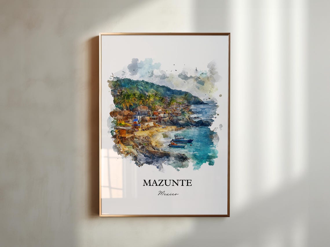 Mazunte Mexico Wall Art Oaxaca Print Watercolor Gift Travel Poster Housewarming - Image 5