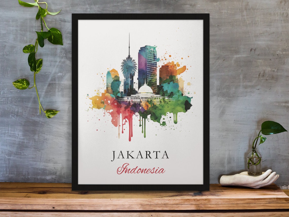 Jakarta Indonesia Splatter Watercolor Colorful Skyline Poster - Image 2
