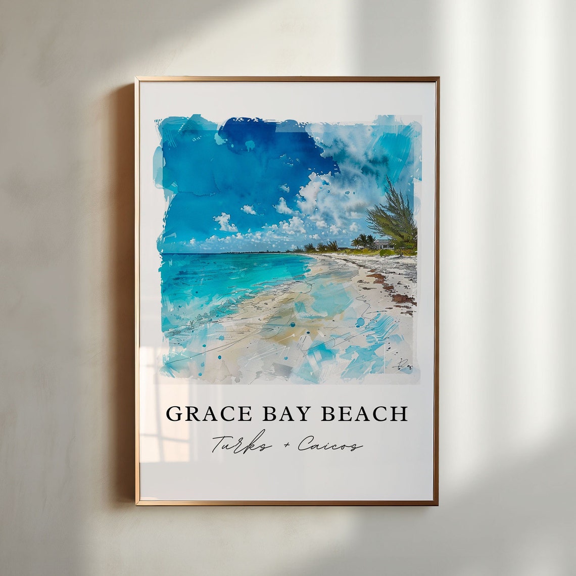 Grace Bay Beach Turks Caicos Tropical Shores Watercolor Travel Poster