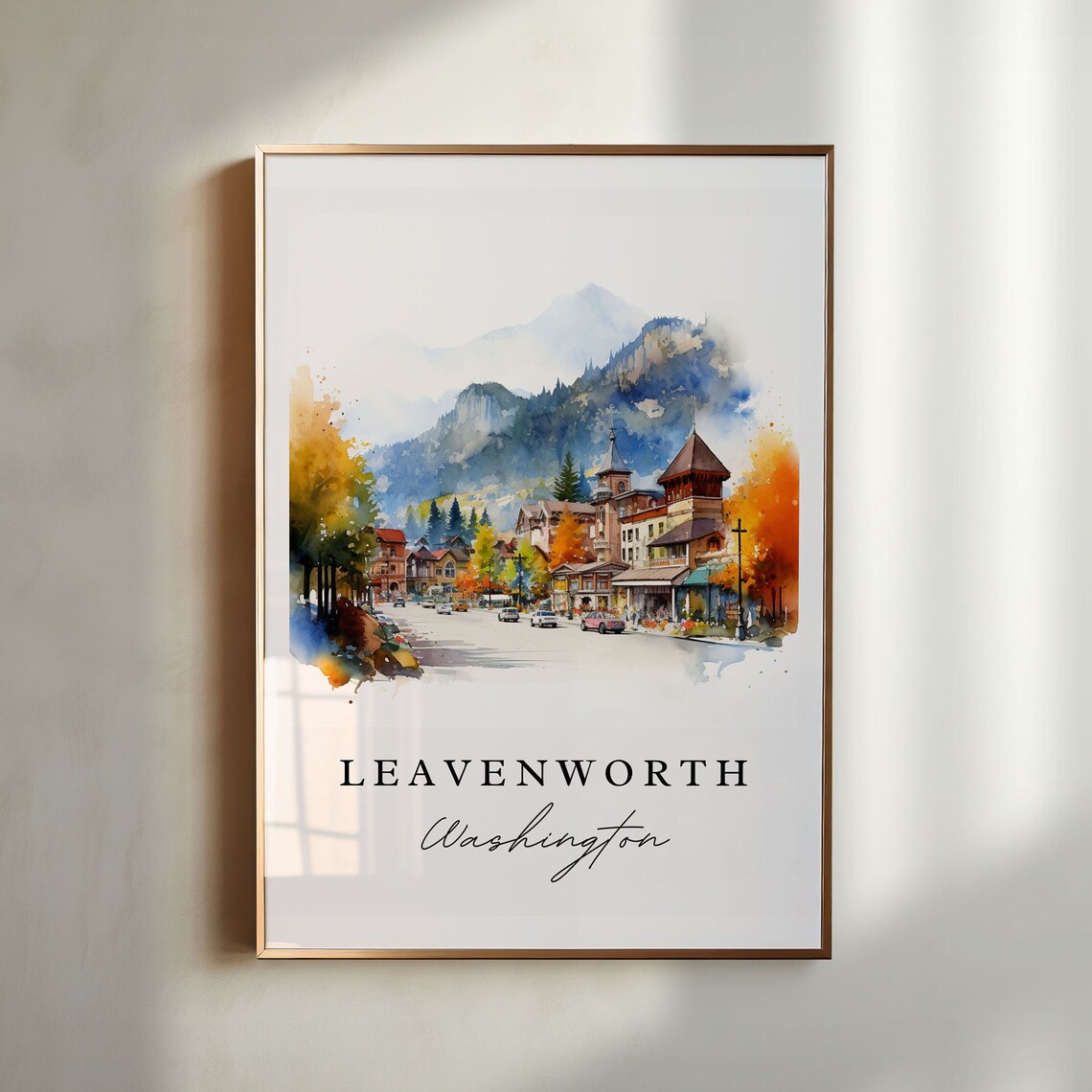Leavenworth Washington Watercolor Bavarian Alpine Town Poster