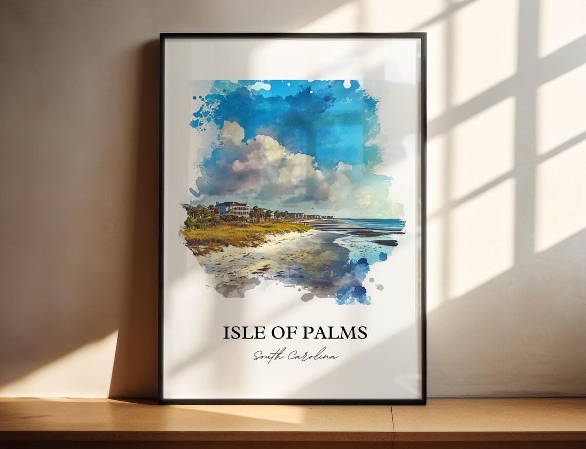 Isle of Palms South Carolina Beach Houses Surf Watercolor Poster
