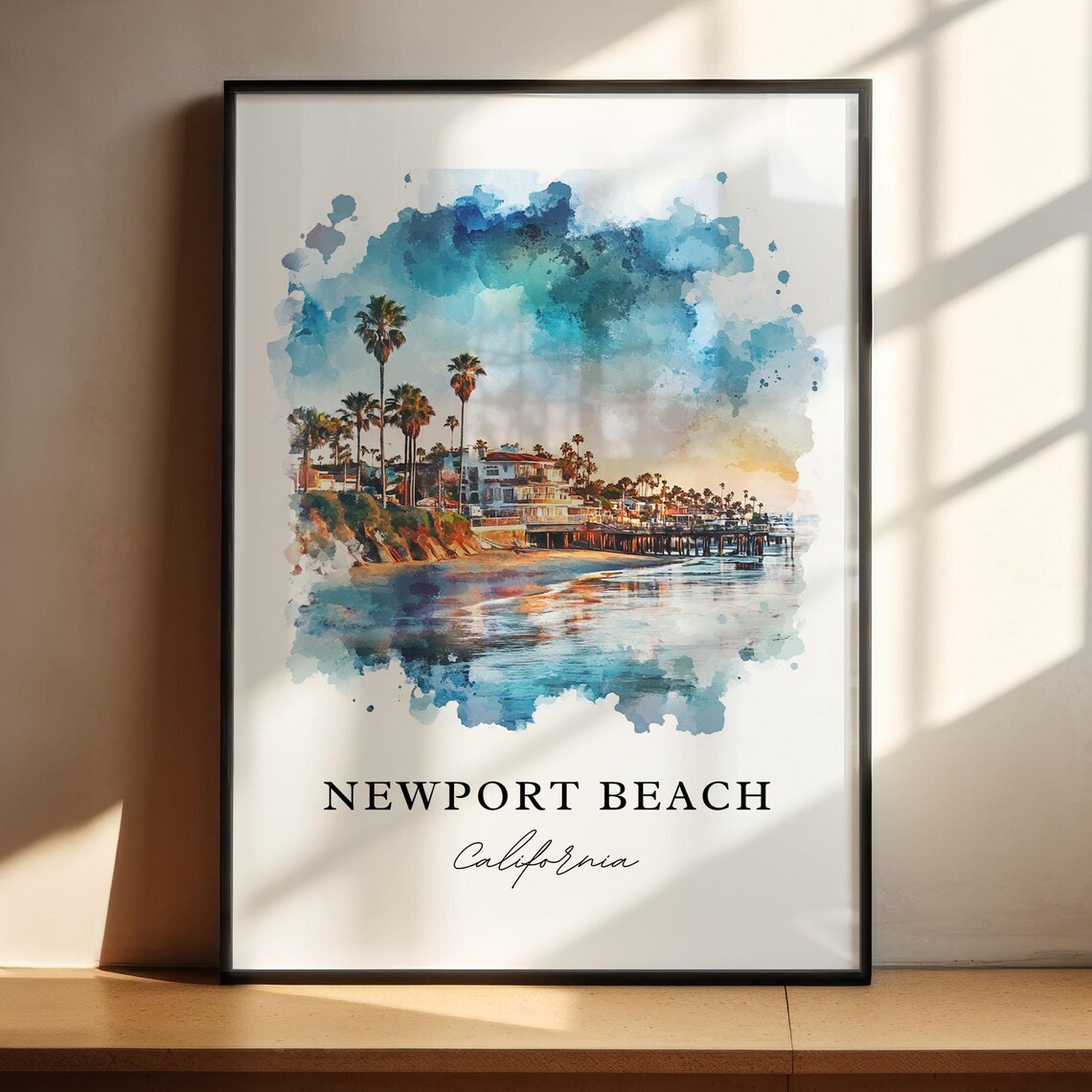 Newport Beach Watercolor Travel Poster, Balboa