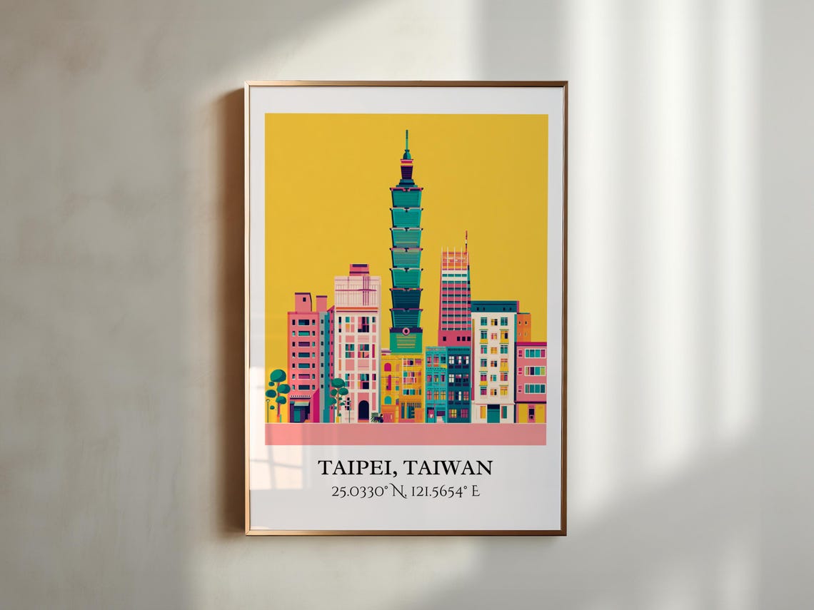 Taipei Taiwan Iconic 101 Tower Mustard Sky Retro Travel Art Poster - Image 2
