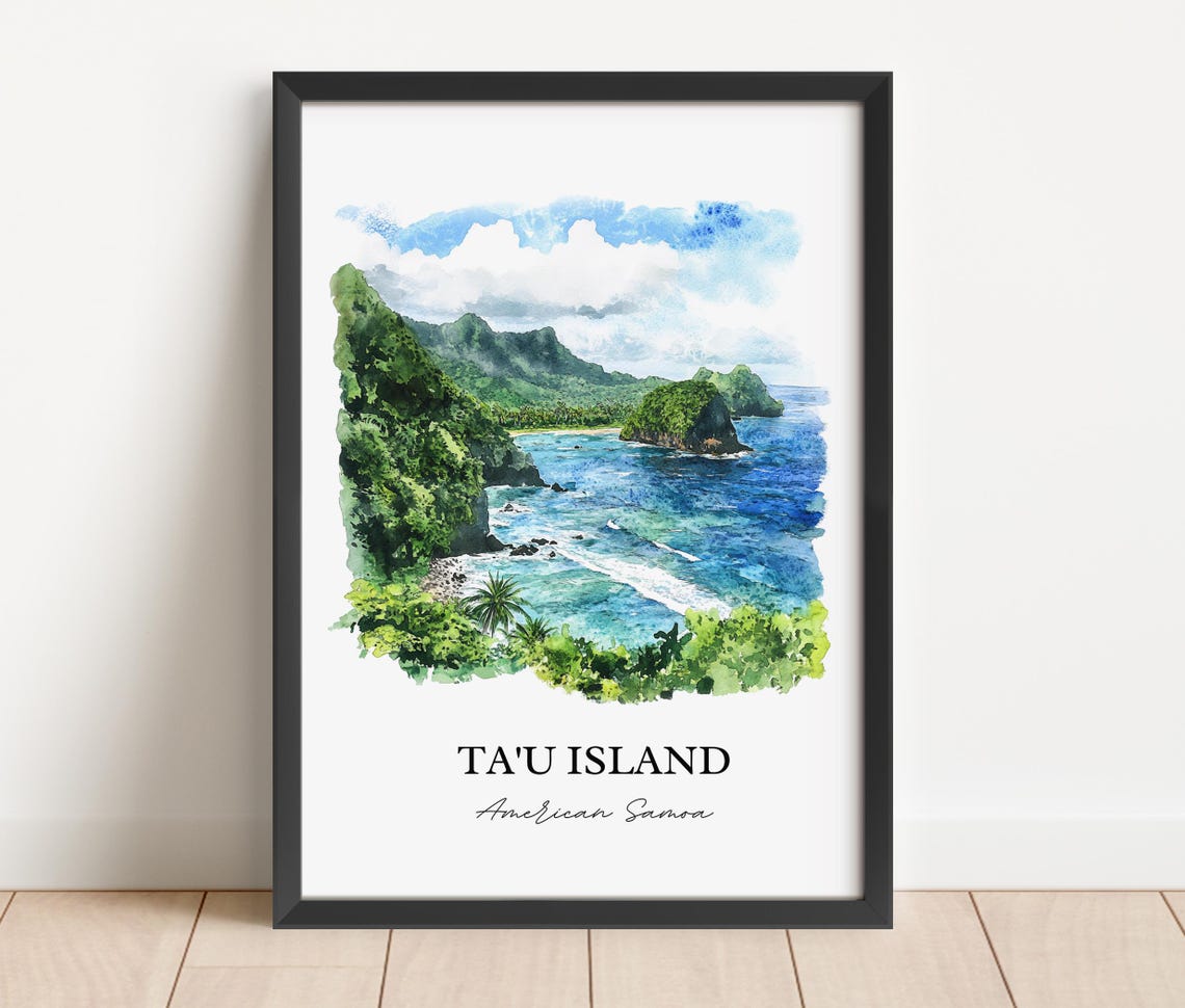 Ta'u Island American Samoa Dramatic Cliffs Cove Watercolor Poster - Image 5