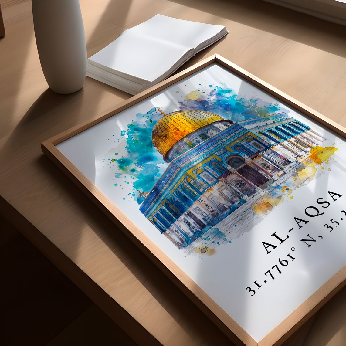 Al Aqsa Mosque Dome Watercolor Jerusalem Coordinates Travel Poster - Image 5