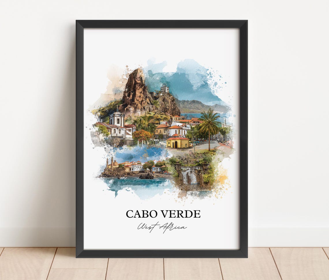 Cabo Verde Wall Art West Africa Print Watercolor Gift Travel Poster Housewarming - Image 3
