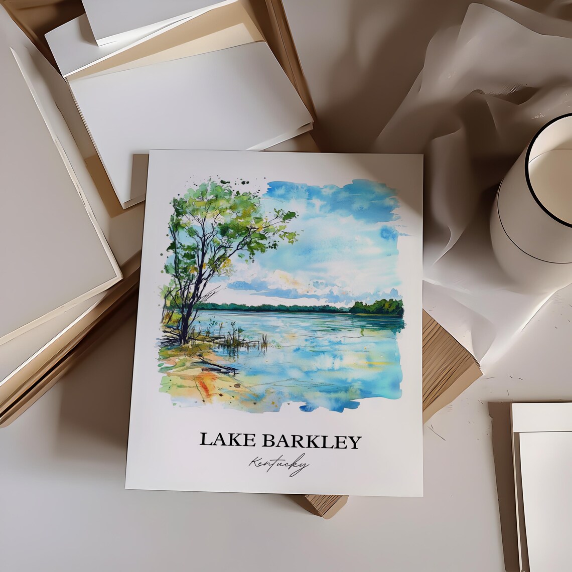 Lake Barkley Kentucky Peaceful Bay Watercolor Lake Poster Art - Image 2