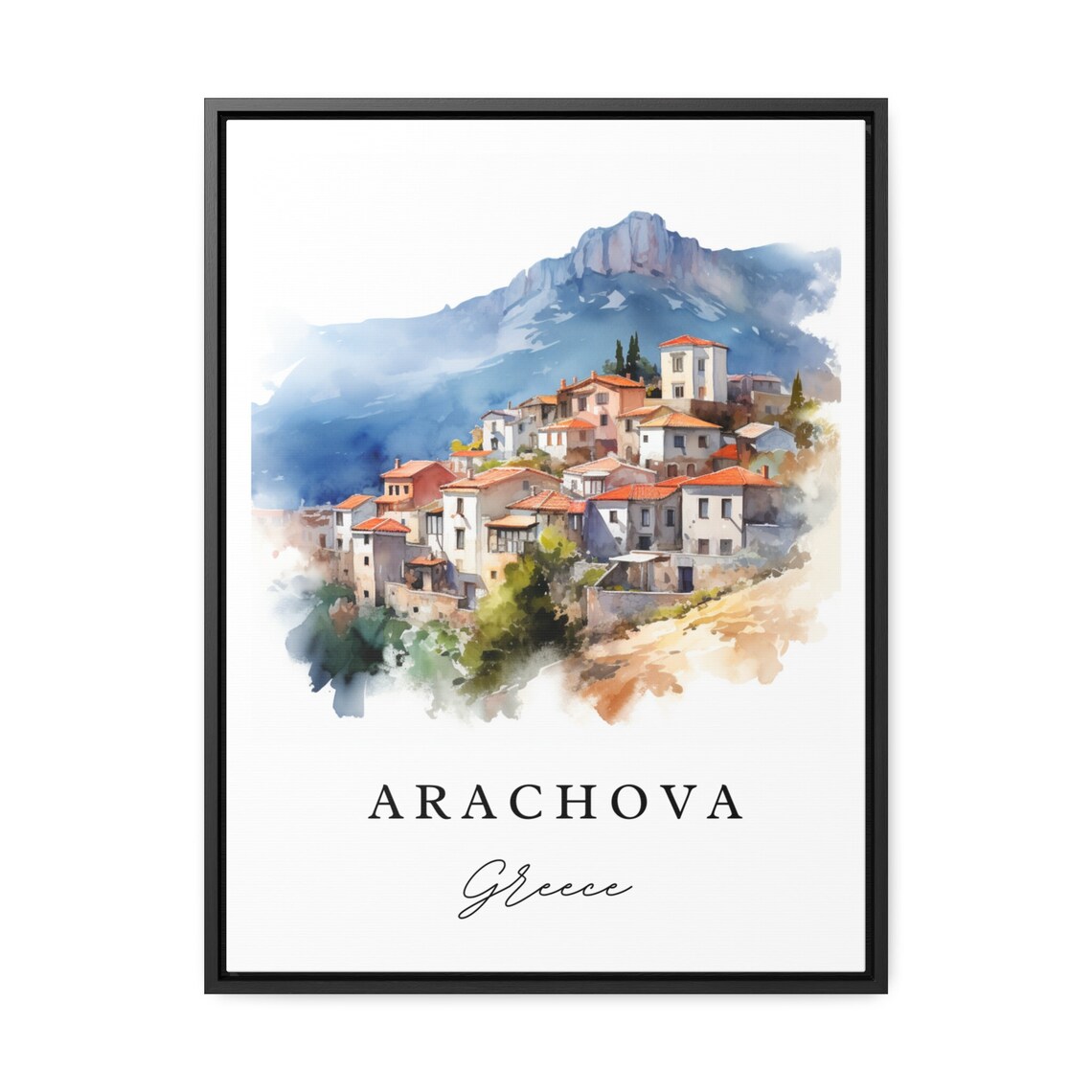 Arachova Greece Mountain Village Watercolor Hillside Town Poster - Image 2