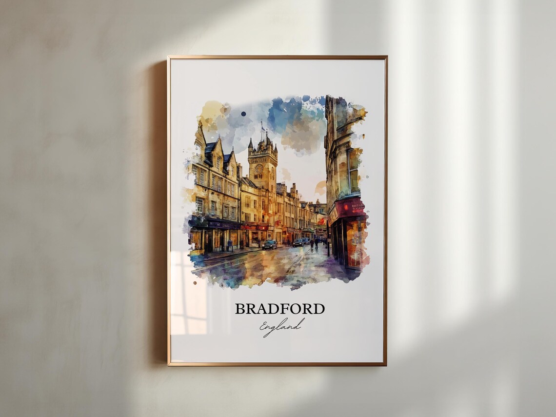 Bradford England Stone Historic Street Watercolor Travel Poster - Image 5
