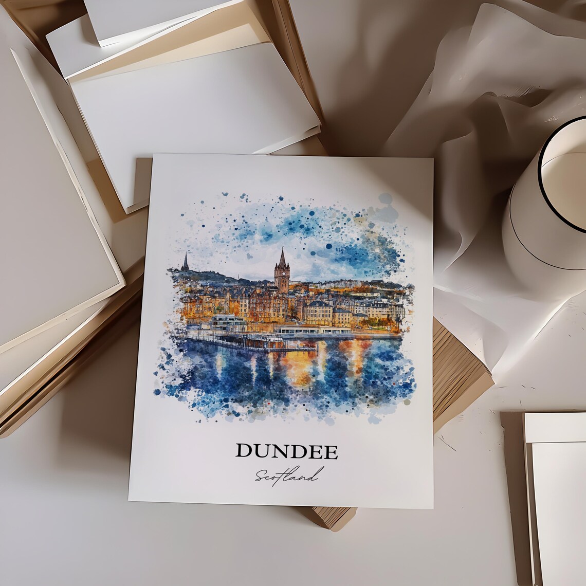 Dundee Scotland Harbor Watercolor Cityscape Skyline Travel Art Poster - Image 5