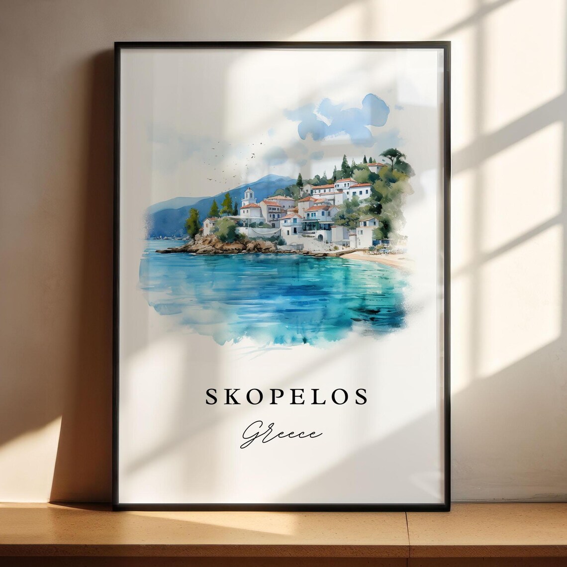 Skopelos Greece Aegean Island White Town Watercolor Travel Poster - Image 4