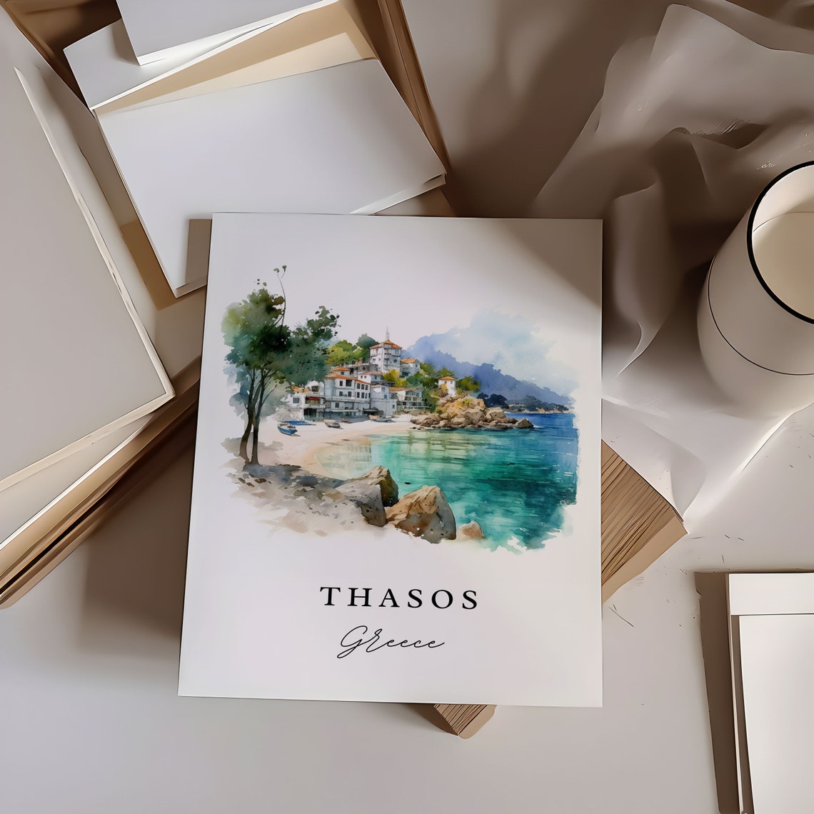 Thasos Greece Island Beach Cove Watercolor Aegean Travel Poster - Image 5