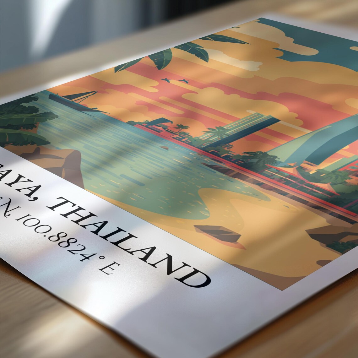 Pattaya Thailand Beach Sunset High Rises Sailboat Retro Travel Poster - Image 6