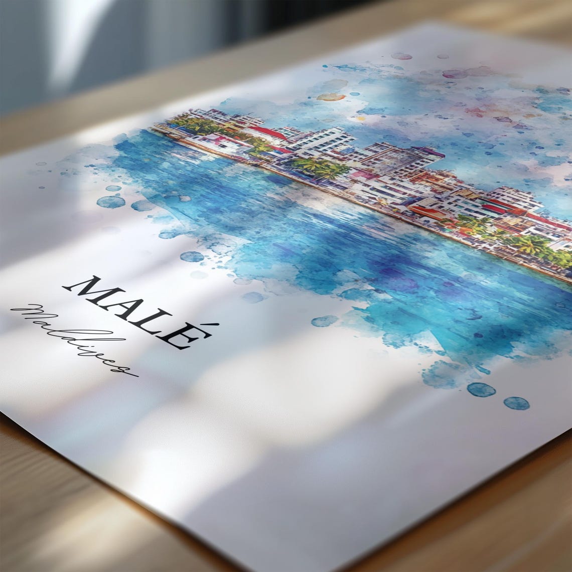 Malé Maldives Watercolor Tropical Island Capital Skyline Sea Poster - Image 6