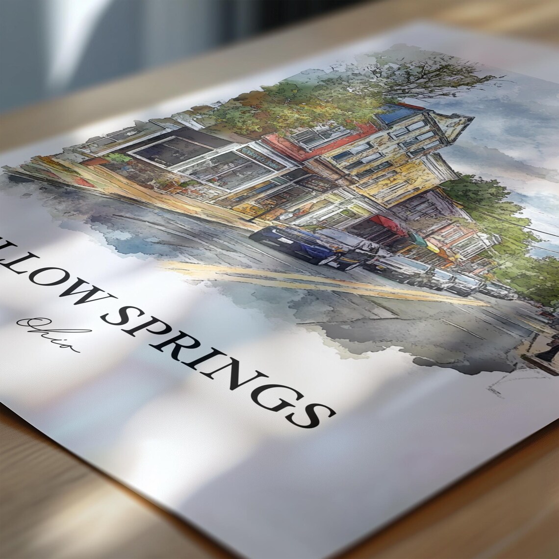 Yellow Springs Ohio Watercolor Charming Downtown Street Poster - Image 6