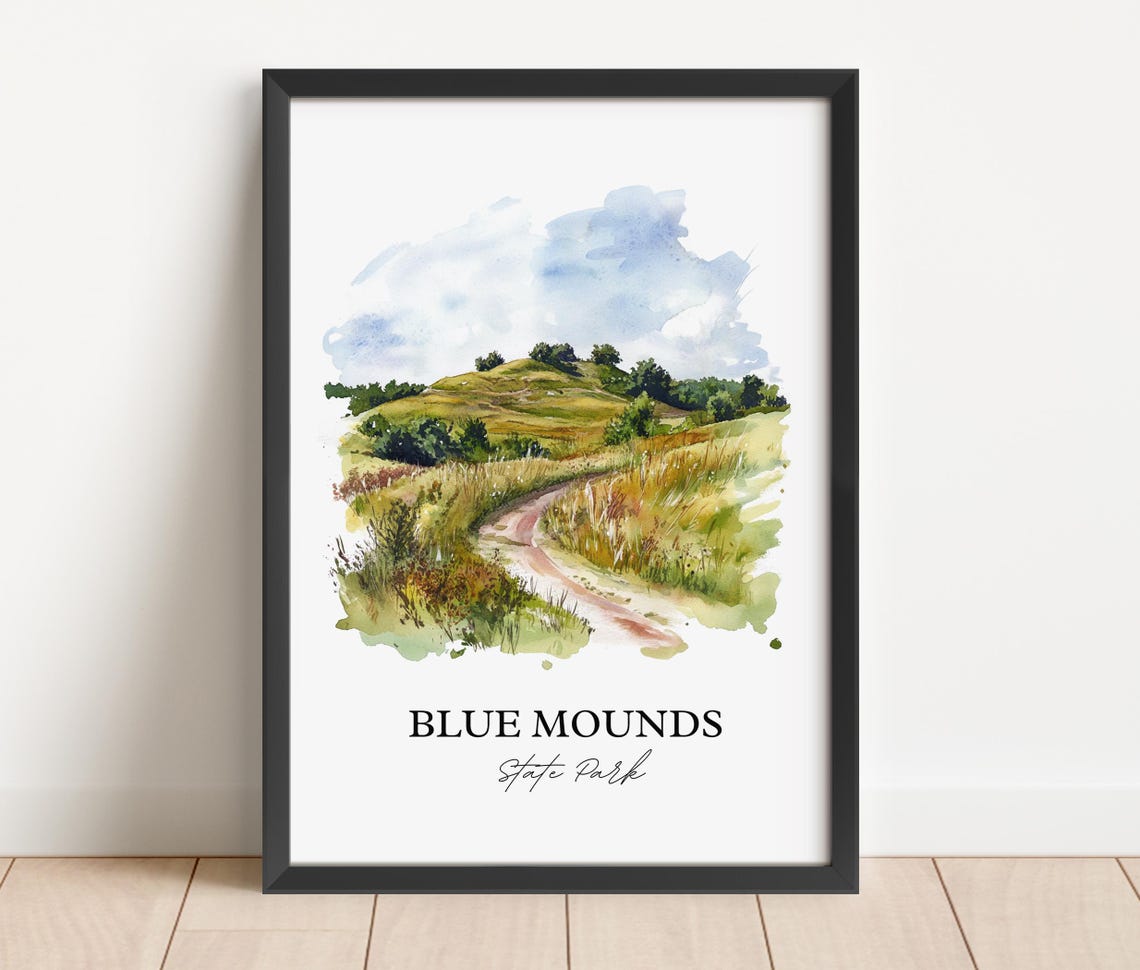 Blue Mounds State Park Prairie Trail Rolling Hills Watercolor Poster