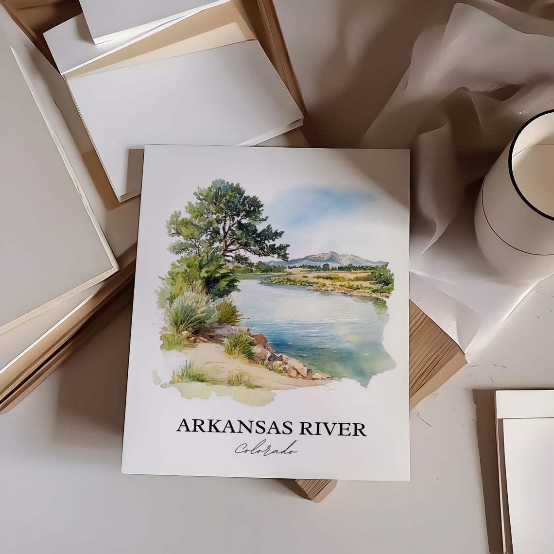 Arkansas River Colorado Rocky Bend Mountain Watercolor Poster - Image 3