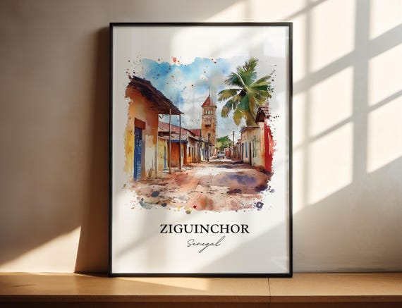 Ziguinchor Wall Art Senegal Print Watercolor Gift Travel Poster Housewarming