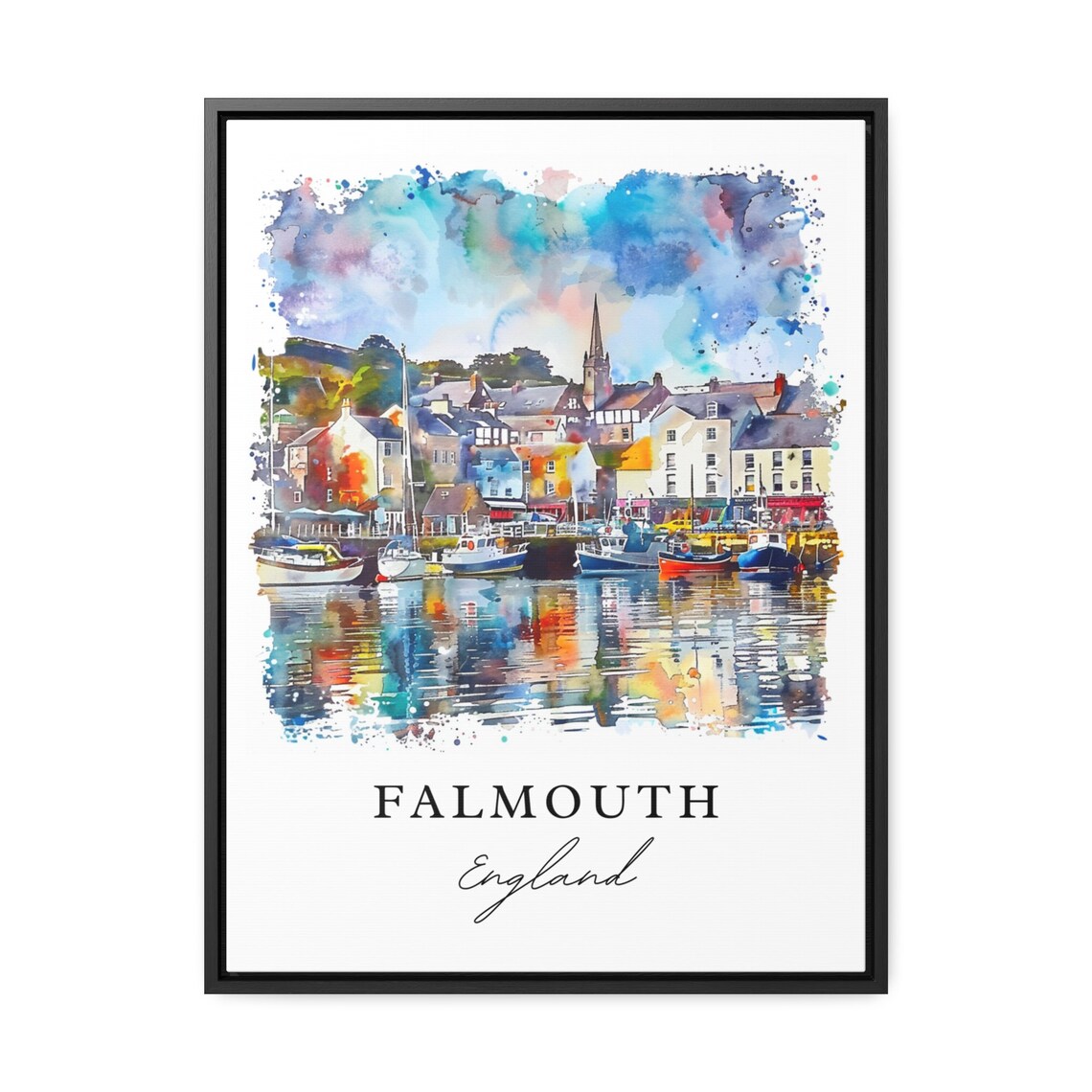 Falmouth England Watercolor Harbor Colorful Boats Town Poster - Image 2