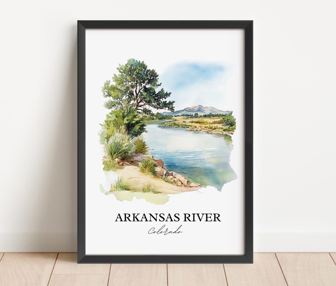 Arkansas River Colorado Rocky Bend Mountain Watercolor Poster - Image 2