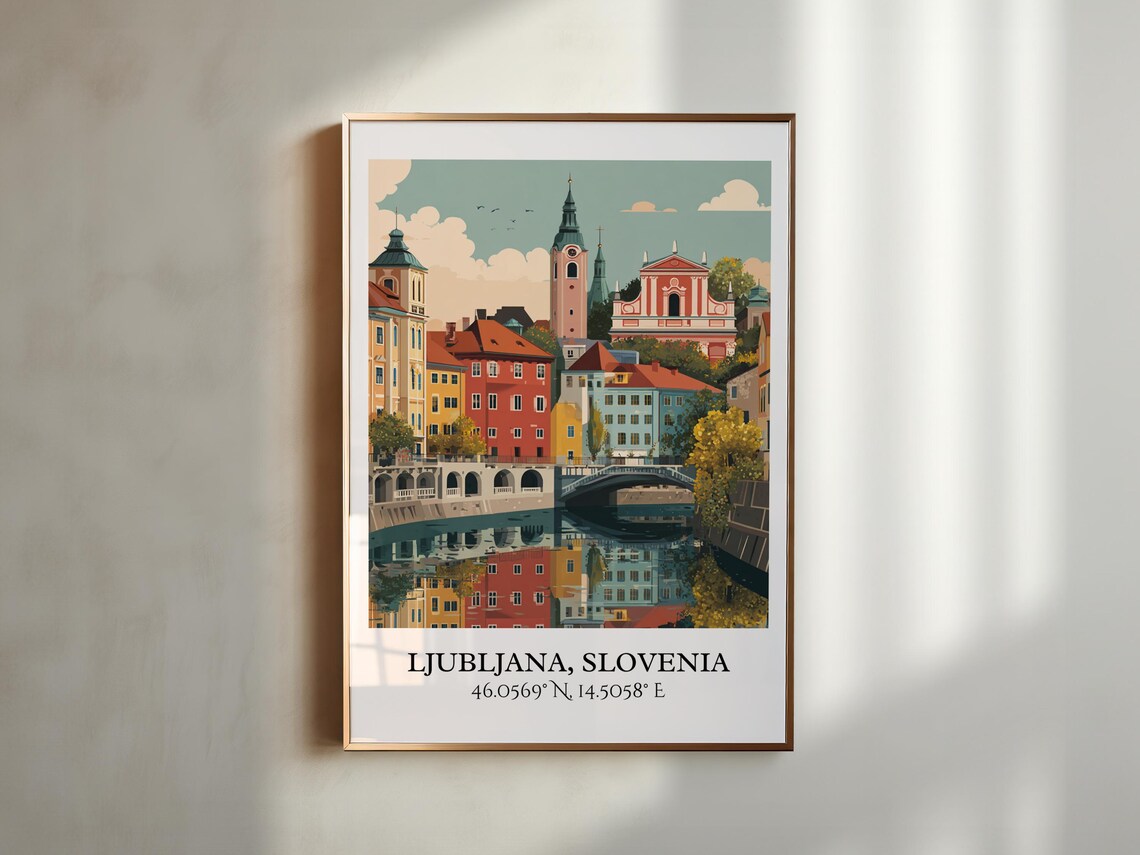 Ljubljana Slovenia River Bridges Old Town Retro Travel Poster - Image 4