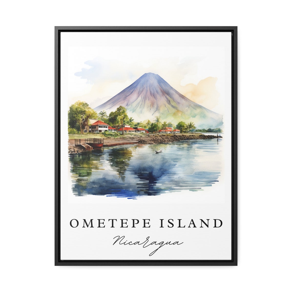 Ometepe Island Nicaragua Watercolor Volcano Lake Travel Poster - Image 2