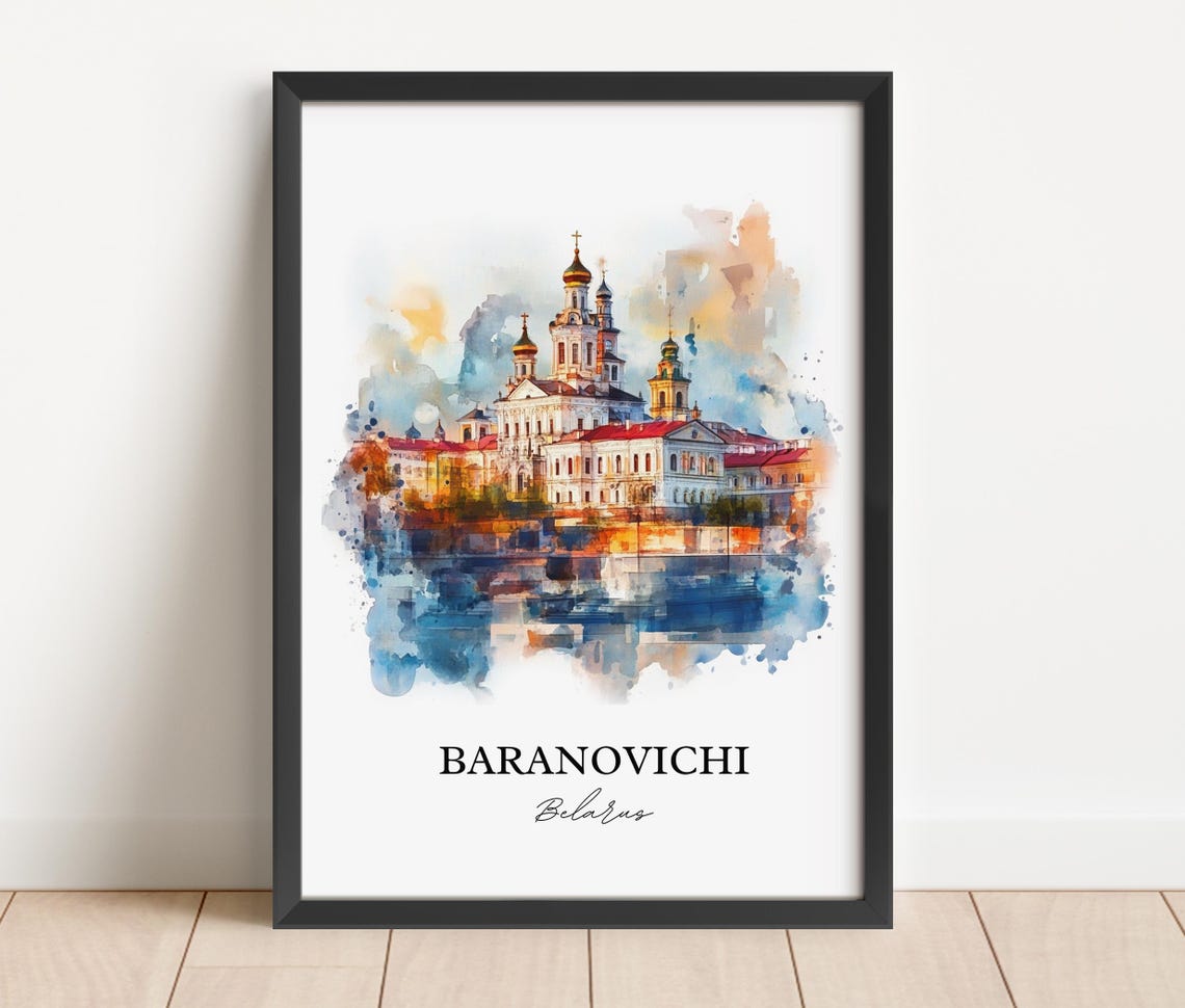 Baranovichi Belarus Golden Domed Church Riverside Watercolor Poster - Image 4
