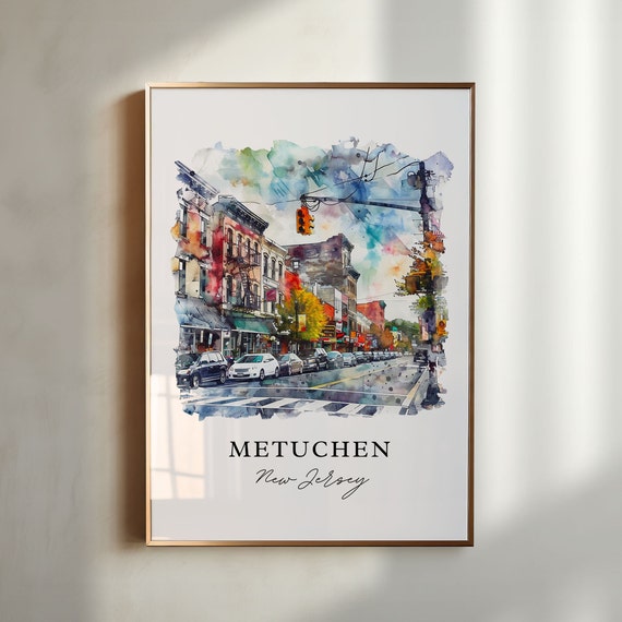 Metuchen Nj Wall Art Metuchen Print Metuchen New Jersey Watercolor Raritan Valley Nj Gift Travel Print Travel Poster Housewarming Gift