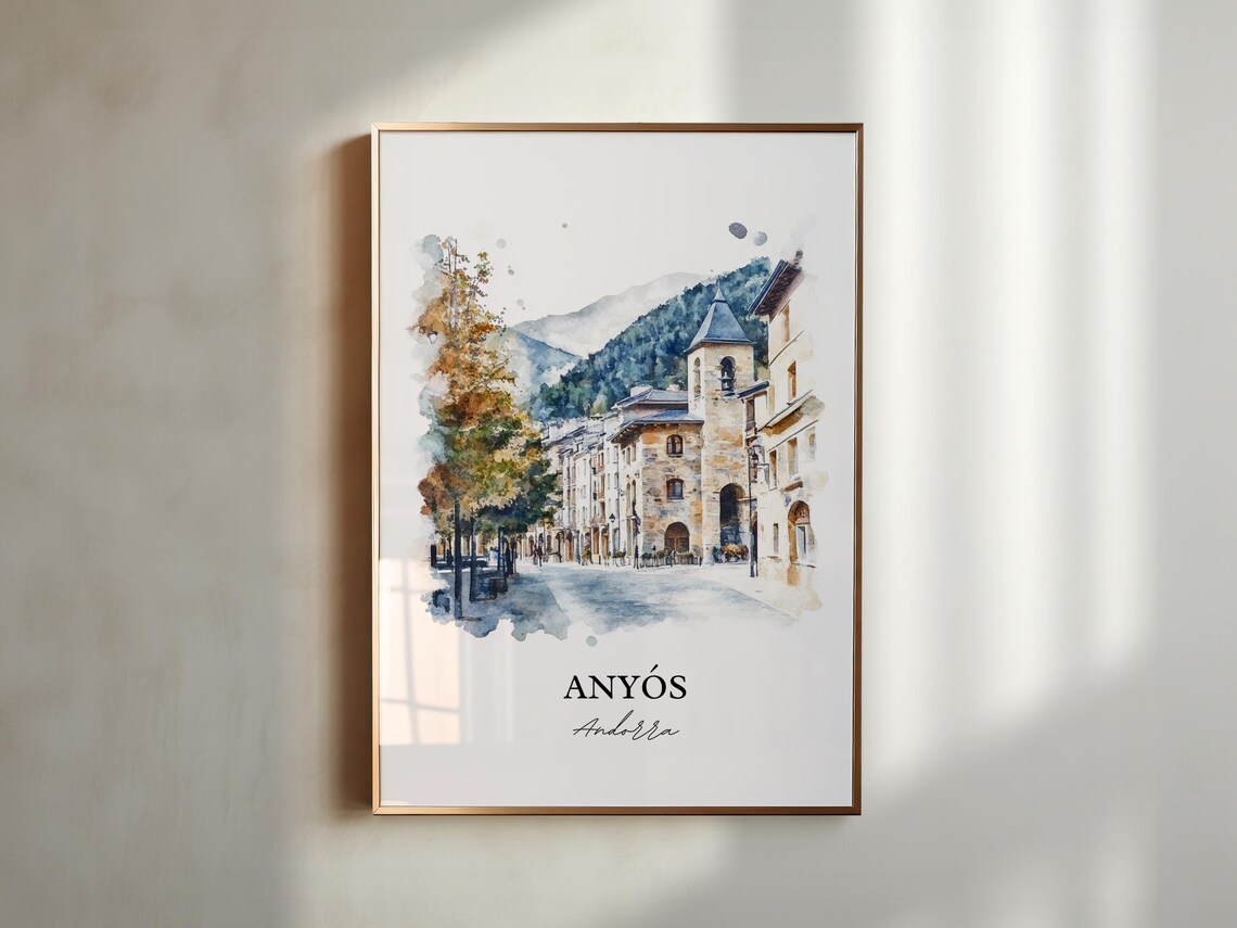 Anyós Andorra Mountain Street Watercolor Minimalist Travel Poster - Image 3
