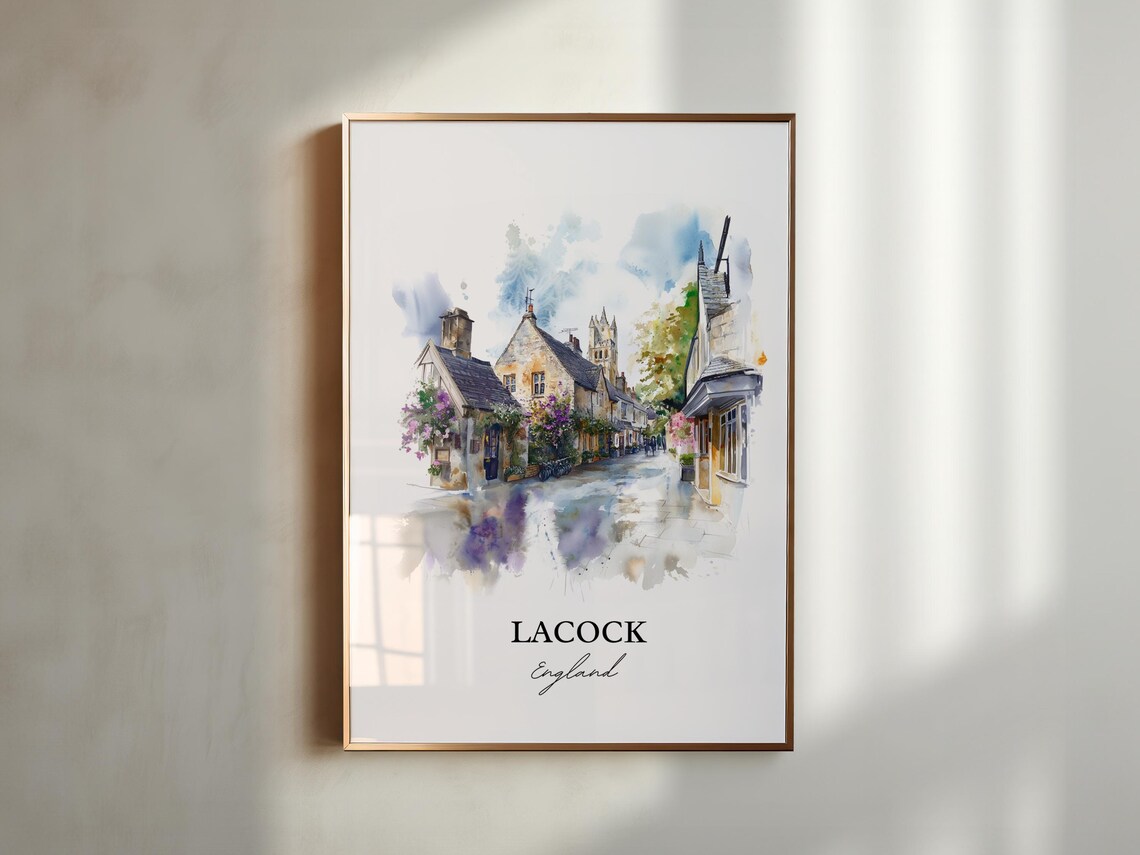 Lacock England Historic Village Street Watercolor Travel Poster - Image 4