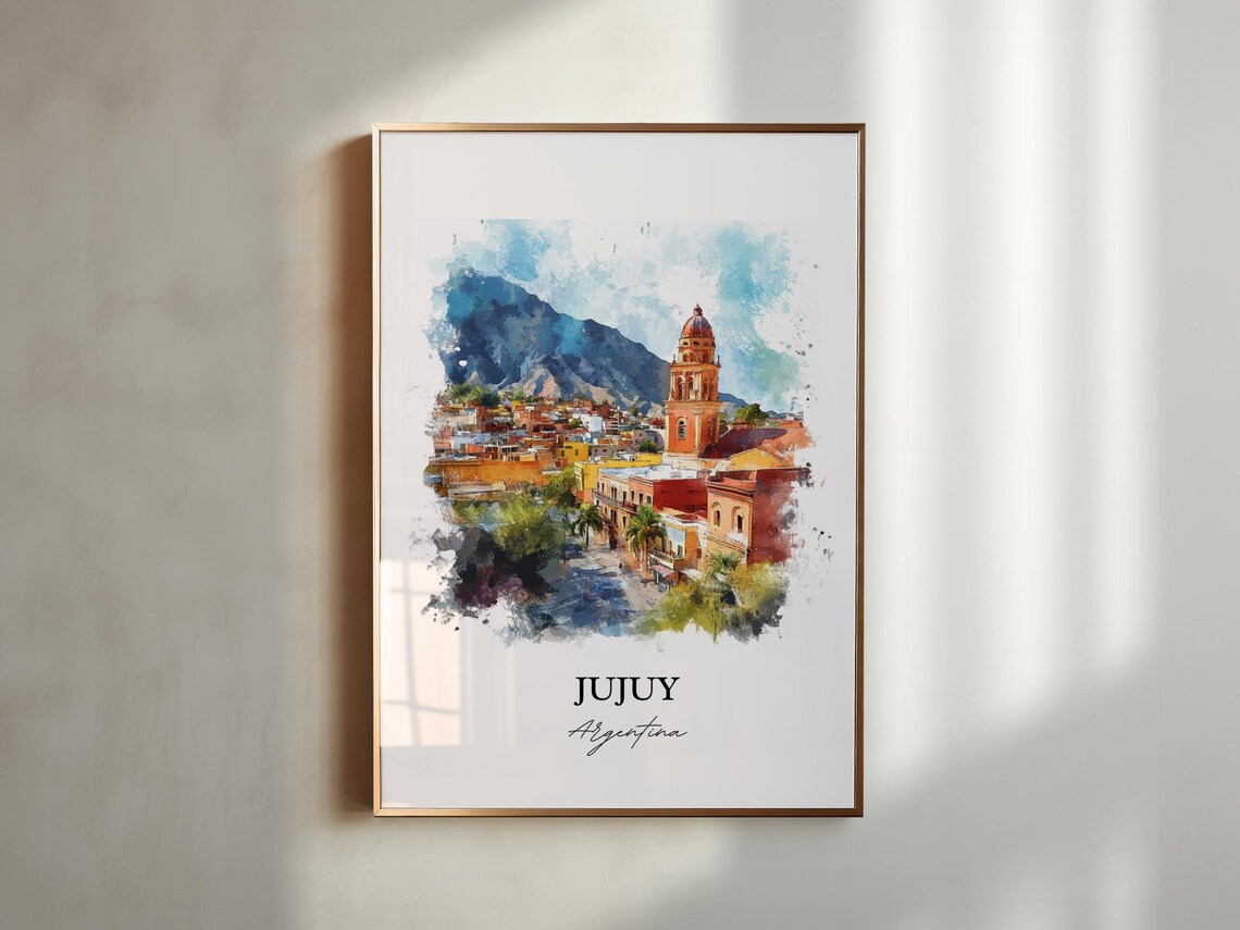 Jujuy Argentina Colonial City Watercolor Mountain Scene Poster - Image 4