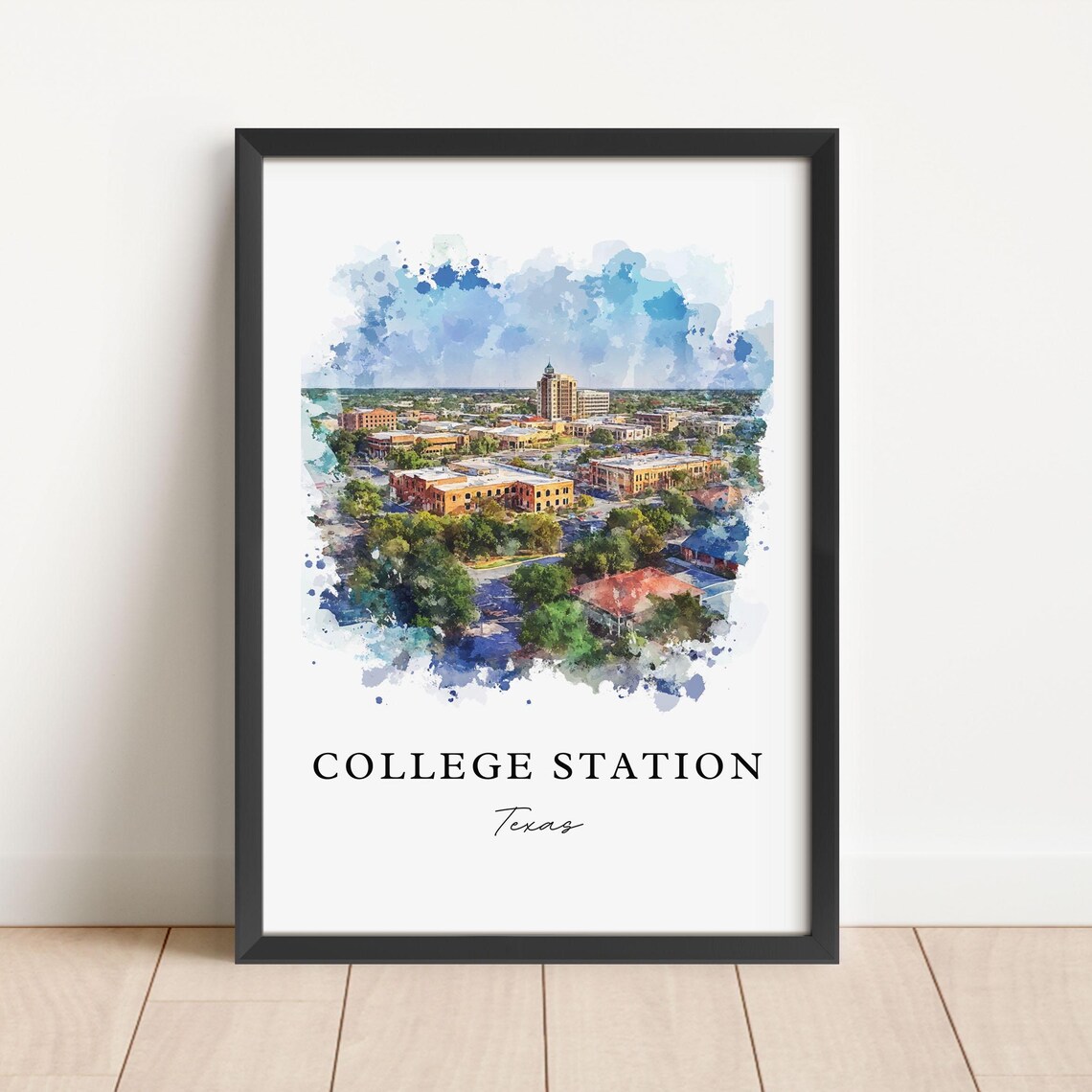 College Station, TX Watercolor Travel Poster