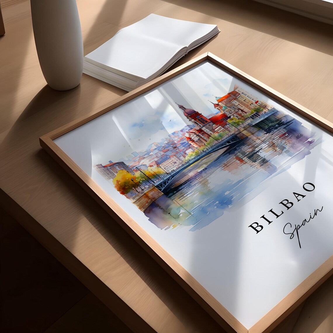 Bilbao Spain Historic River Bridge Old Town Watercolor Travel Poster - Image 5