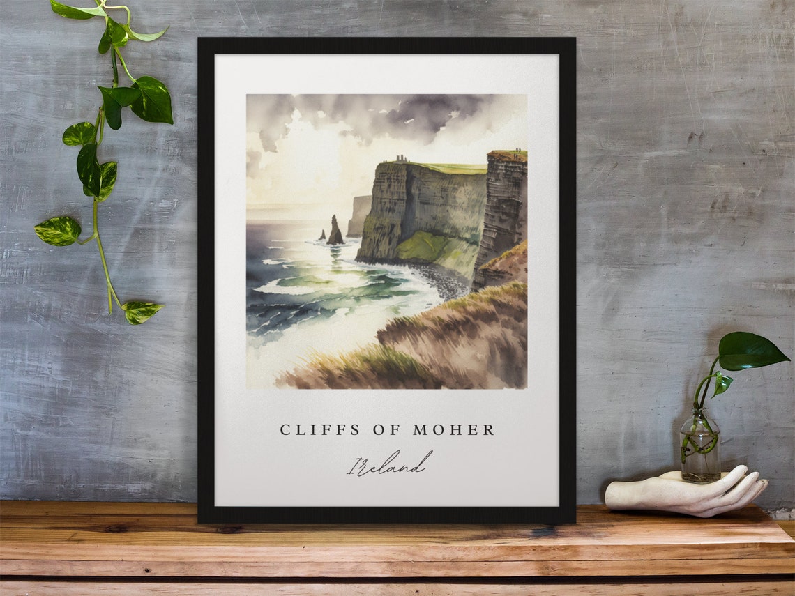 Cliffs Of Moher Ireland Watercolor Travel Poster - Image 2