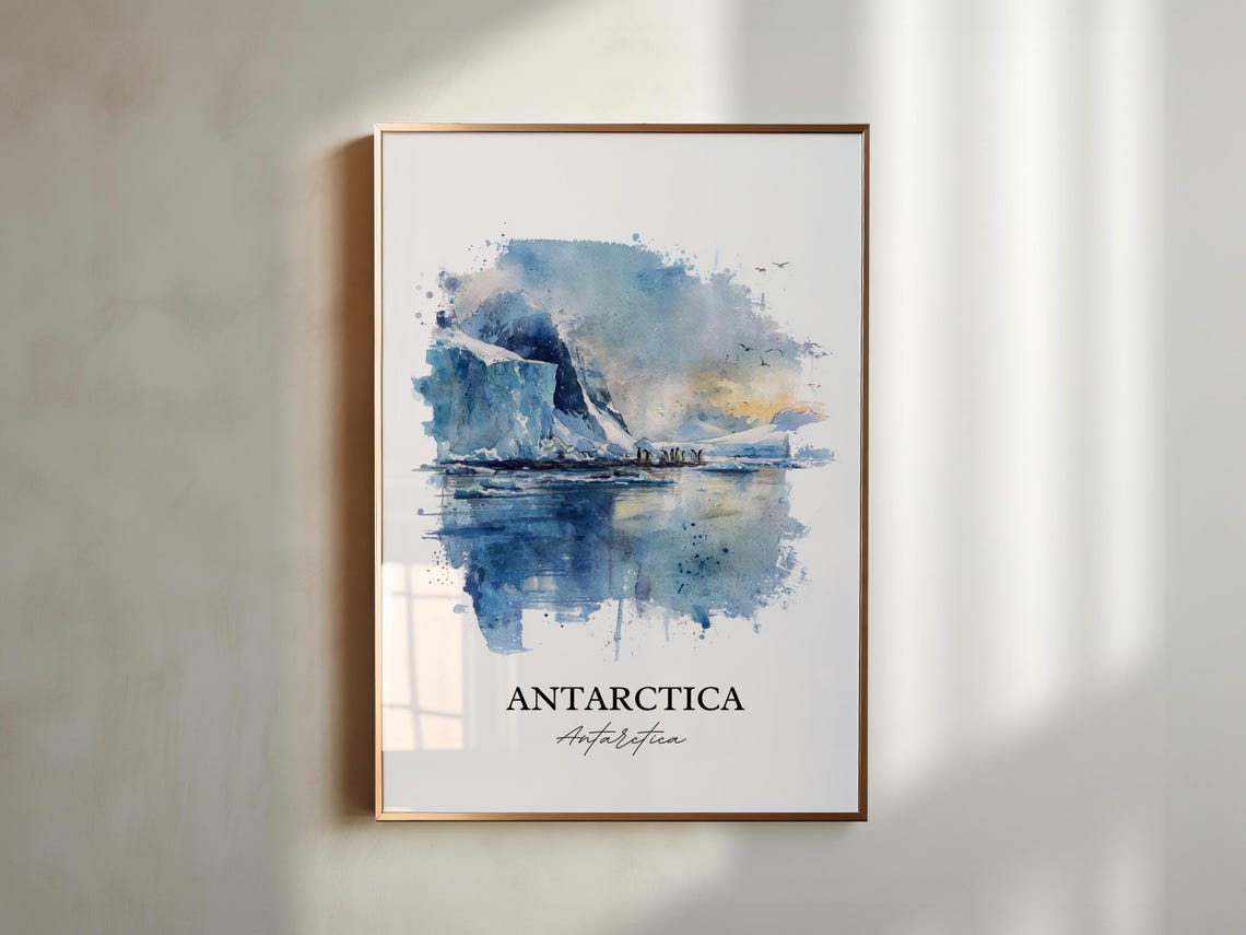 Antarctica Watercolor Glacier Icebergs Penguins Travel Art Poster - Image 5