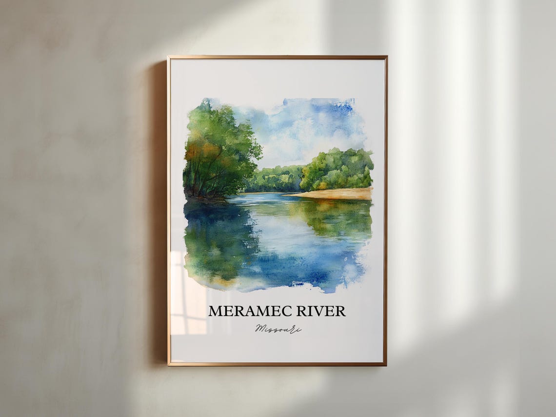 Meramec River Missouri Calm Water Bend Watercolor Nature Art Poster - Image 5