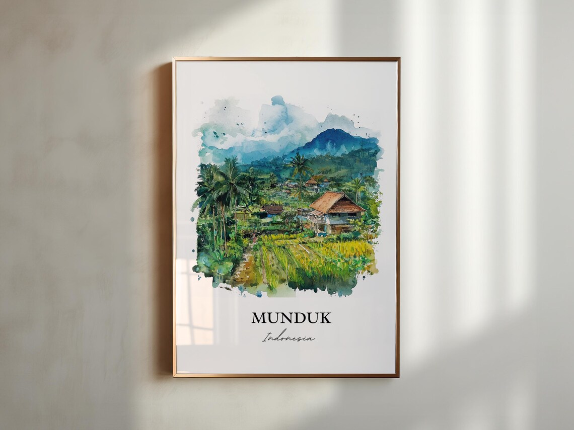 Munduk Indonesia Watercolor Rice Terrace Jungle Mountain Poster - Image 5