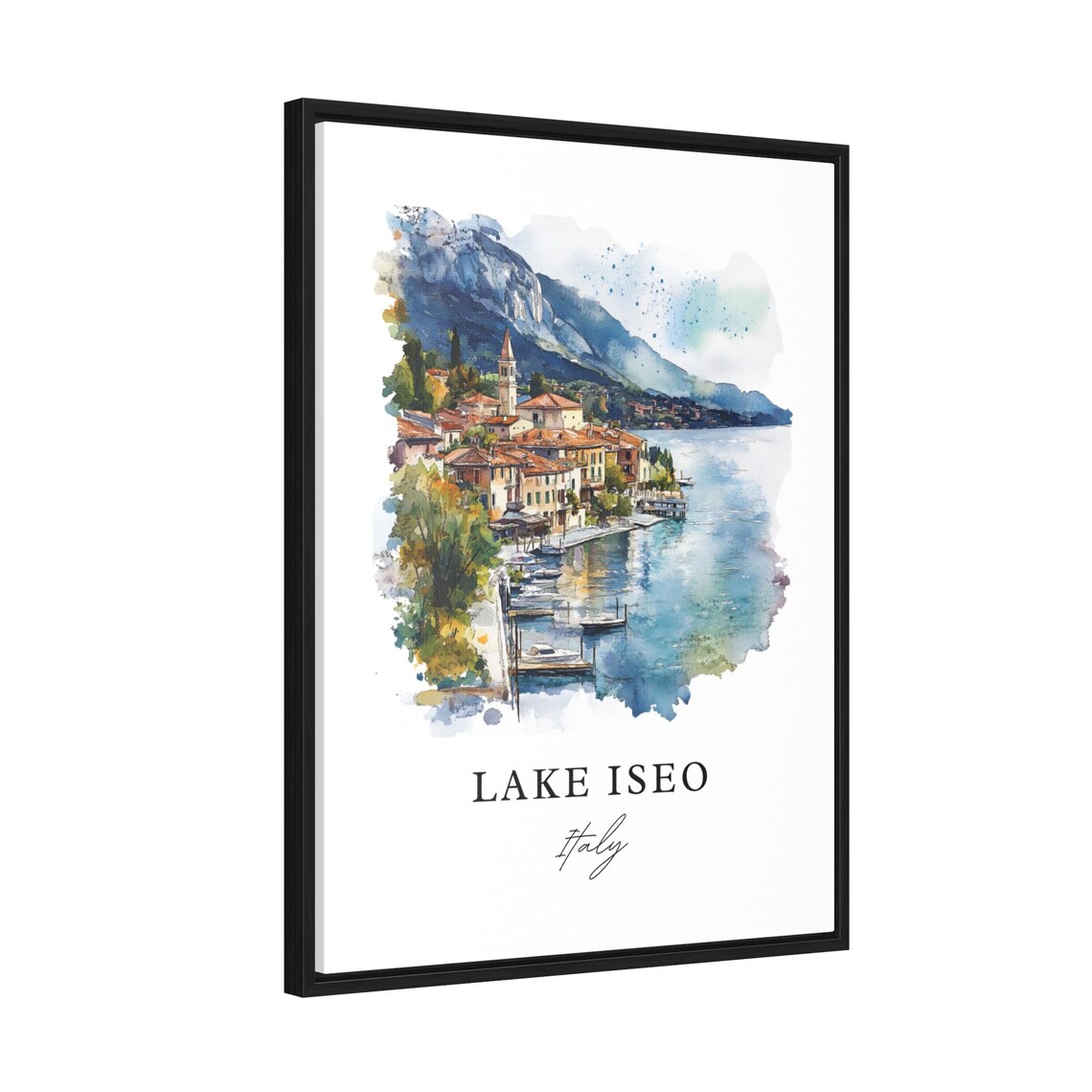 Lake Iseo Italy Serene Lakeside Village Watercolor Travel Poster - Image 2